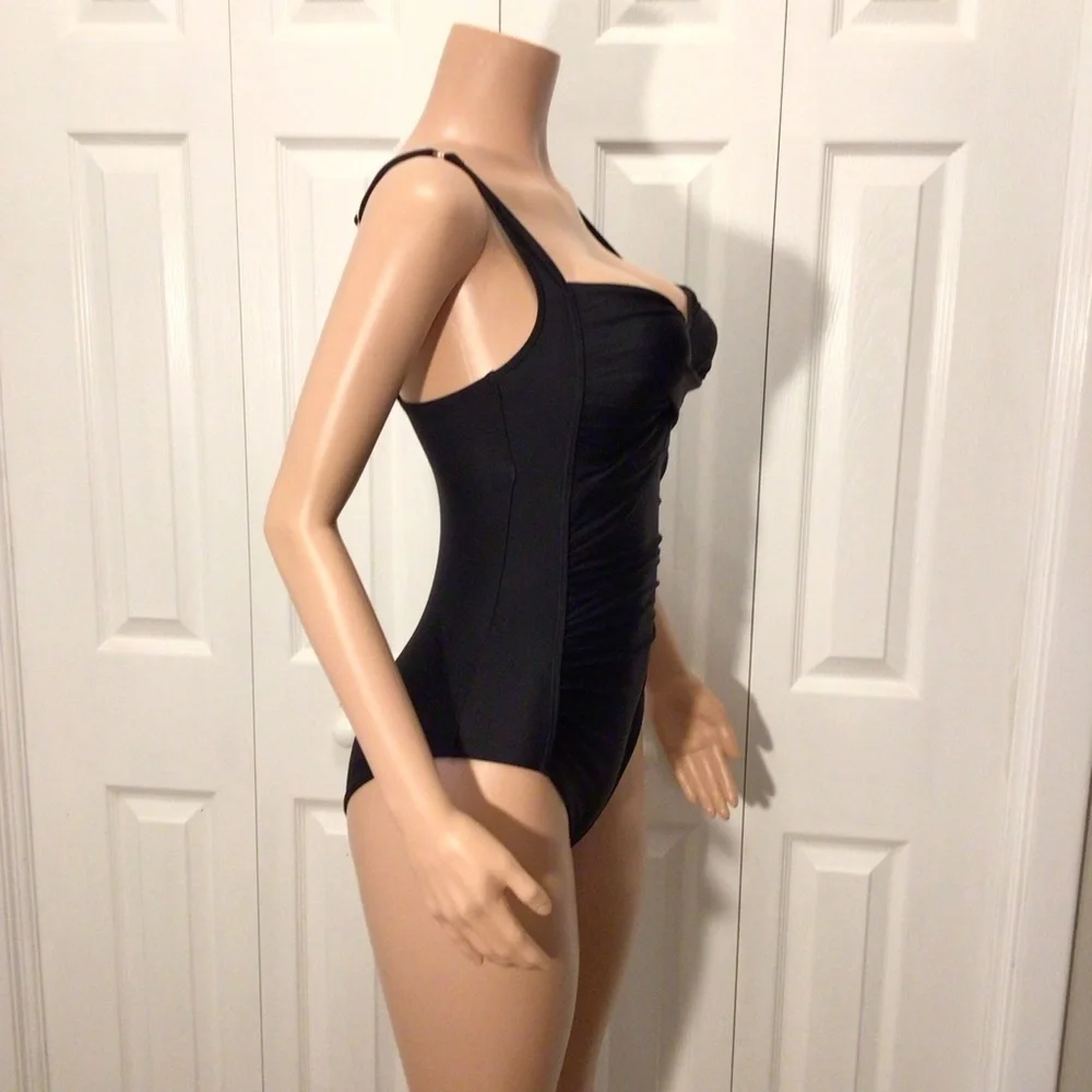 NWOT Womens Fashion Black Ruched One Piece Swimsuit Size XS